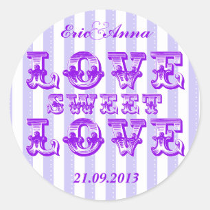 Redonda Pegatina de AMOR DULCE Candy Stripe Púrpura