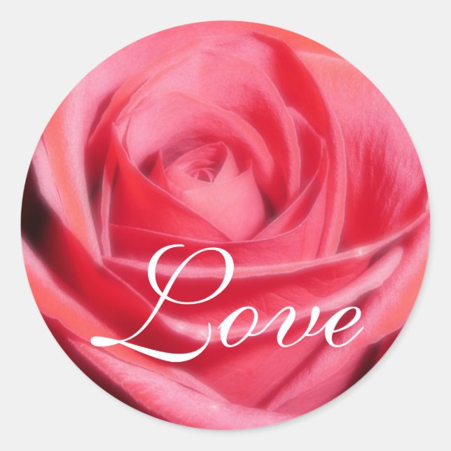 Redonda Pegatina de amor Rosa Roja (Anverso)