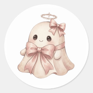 Redonda Pegatina de Ángel Fantasma con Lazo y Halo
