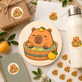 Redonda Pegatina de animal Kawaii de carpincho Yuzu Spa li