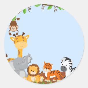 Redonda Pegatina de animales de la jungla azul