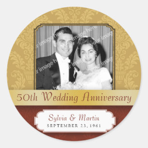 Redonda Pegatina de Aniversario de la Damasco Enmarcada de