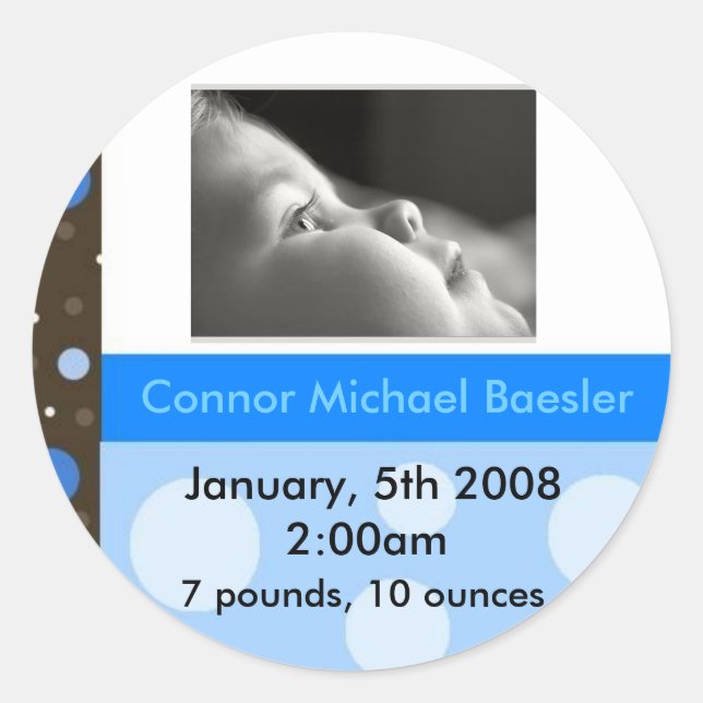 Redonda Pegatina de anuncio de nacimiento BOY (Anverso)