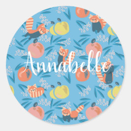 Redonda Pegatina de Apple Azul 'Panda Rojo' personalizado