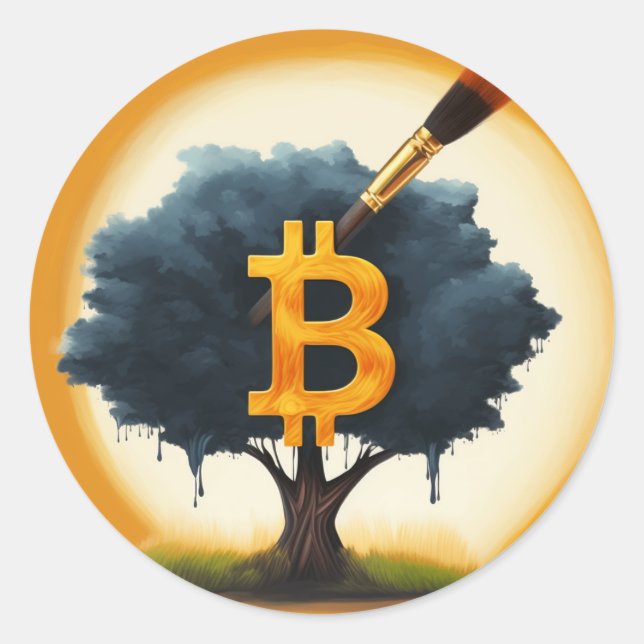 Redonda Pegatina de árbol de arte de Bitcoin (Anverso)