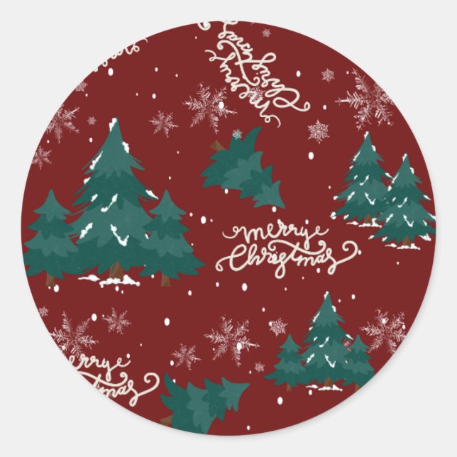 Redonda Pegatina de árbol de Navidad alegre (Anverso)
