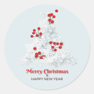 Redonda Pegatina de árbol de Navidad blanco