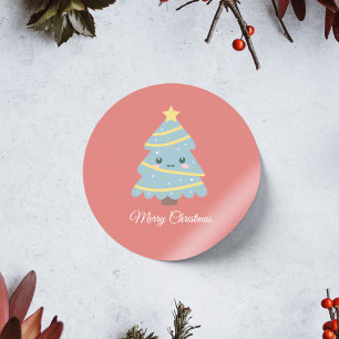 Redonda Pegatina de árbol de Navidad de Kawaii