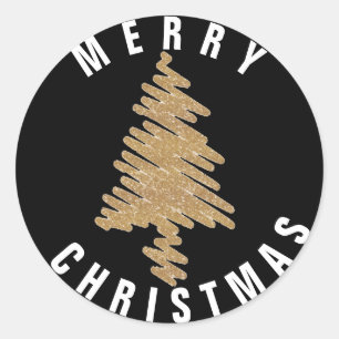Redonda Pegatina de árbol de navidad de oro contemporáneo