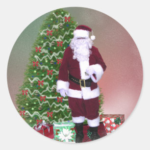 Redonda Pegatina de árbol de navidad de Santa