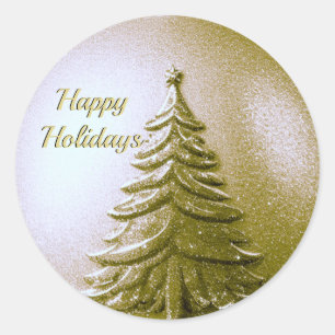 Redonda Pegatina de árbol de Navidad de vacaciones de oro