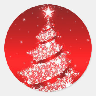 Redonda Pegatina de árbol de Navidad elegante y rojo