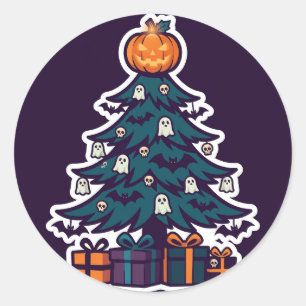 Redonda Pegatina de árbol de Navidad embrujado