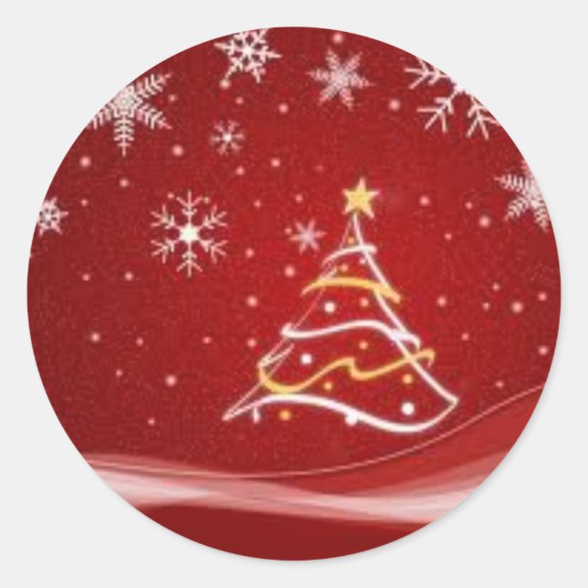 Redonda Pegatina de árbol de Navidad rojo (Anverso)