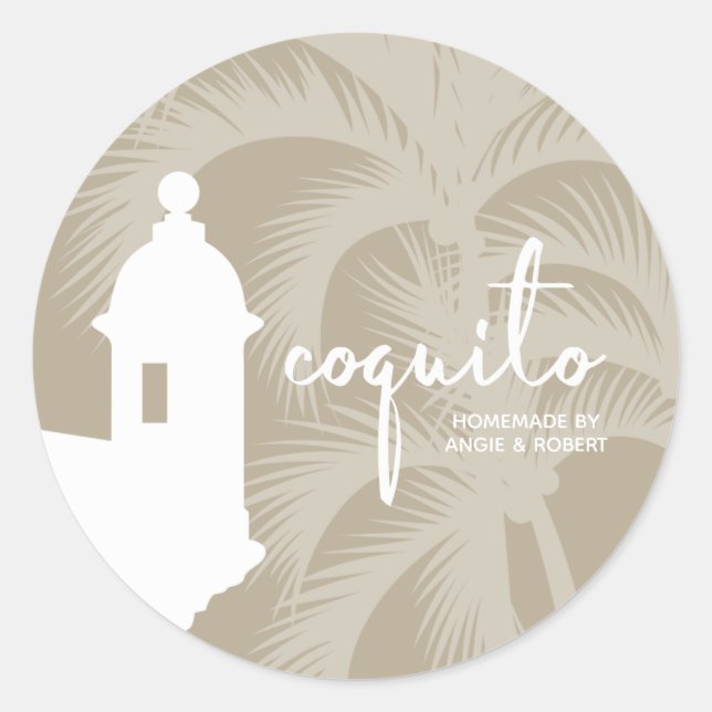 Redonda Pegatina de árbol de palma de Coquito (Anverso)