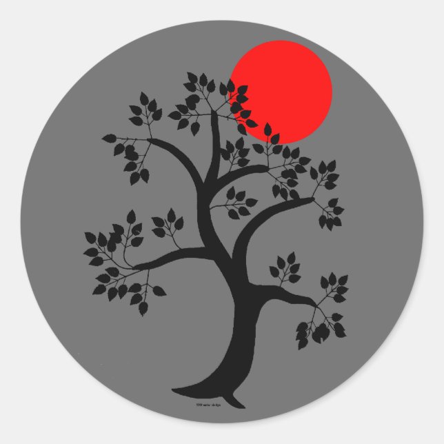 Redonda Pegatina de árbol de sol rojo (Anverso)