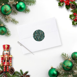 Redonda Pegatina de árboles navideños modernos en verde y 