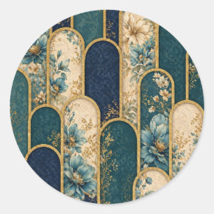 Redonda Pegatina de Arco Floral Elegante Verde Turquesa y 