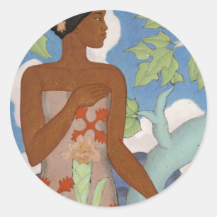 Redonda Pegatina de Arman Manookian de la "mujer hawaiana"