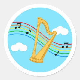 Redonda Pegatina de Arpa Cielo Arcoíris Música Niños