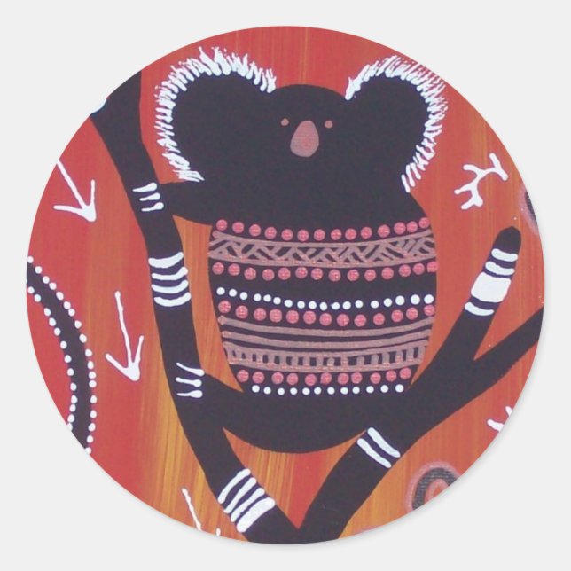 Redonda Pegatina de Arte Aborigen Koala (Anverso)
