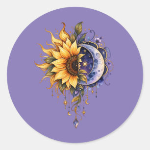 Redonda Pegatina de arte de flor de sol y luna celestial m
