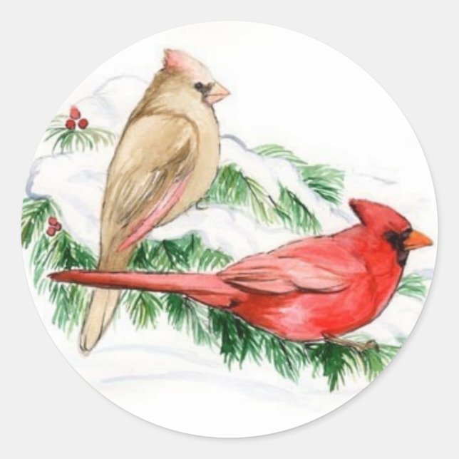 Redonda Pegatina de arte de las aves cardinales (Anverso)