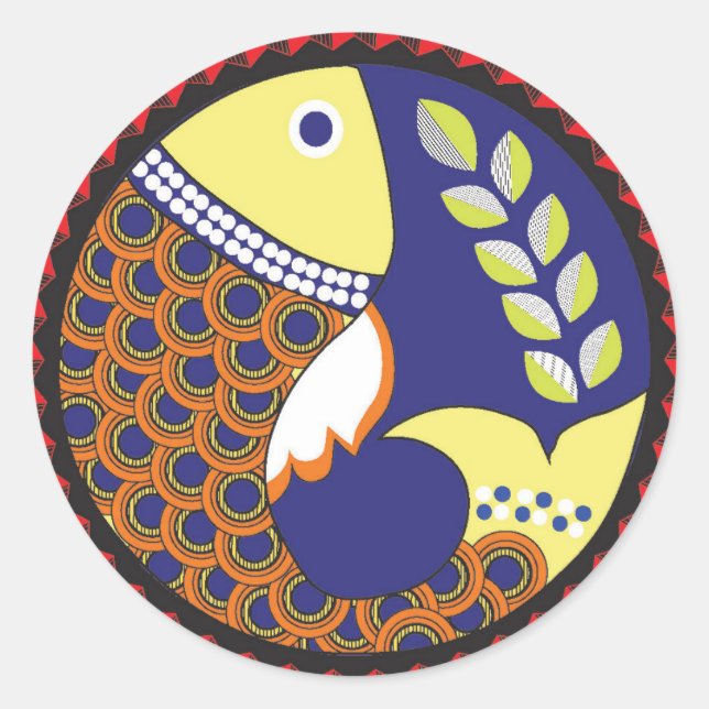 Redonda Pegatina de arte de Madhubani (Anverso)