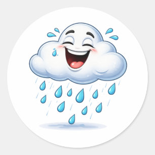 Redonda Pegatina de arte de nube de lluvia sonriente feliz