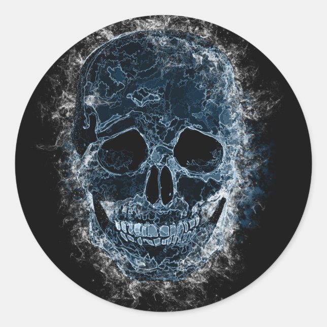 Redonda Pegatina de arte de Smokey Blue Skull (Anverso)