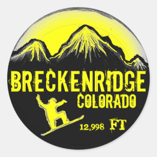 Redonda Pegatina de arte de snowboard amarillo en Breckenr