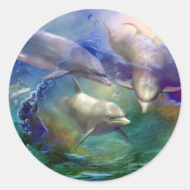 Redonda Pegatina de arte Dolphin Dream (Anverso)