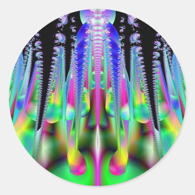 Redonda Pegatina de arte fractal de cohete psicótico (Anverso)