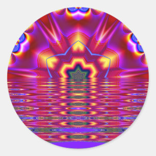 Redonda pegatina de arte fractal de reflexión roja/sellado