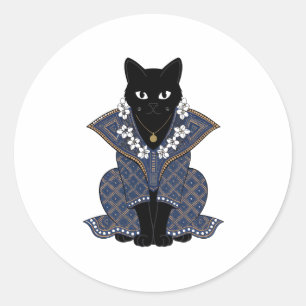 Redonda Pegatina de arte místico de gato con batik azul