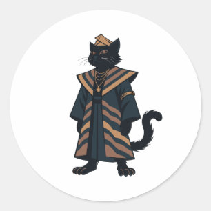 Redonda Pegatina de arte popular del gato negro del faraón