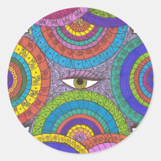 Redonda Pegatina de arte Watchdog Green Eyed Mandala