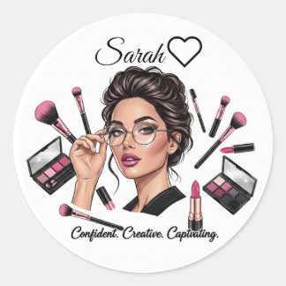 Redonda Pegatina de artista de maquillaje con nombre perso