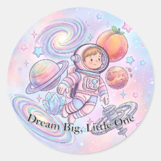Redonda Pegatina de Astronauta Pequeño y Dulce con Pastel 