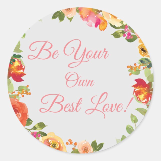 Redonda Pegatina de autoamor floral de acuarela (Anverso)