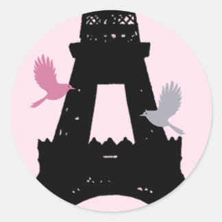 Redonda Pegatina de Aves de Amor (rosa)