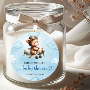 Redonda Pegatina de avión piloto Teddy para ducha de niño