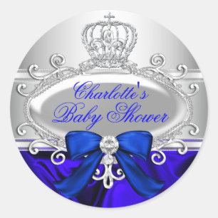 Redonda Pegatina de Baby Shower Blue de Little Prince Roya