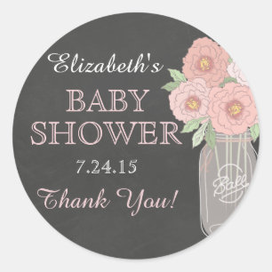 Redonda Pegatina de Baby Shower Chalkboard Floral Mason Ja