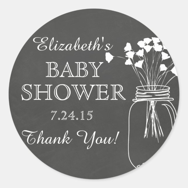 Redonda Pegatina de Baby Shower Chalkboard Mason Jar (Anverso)
