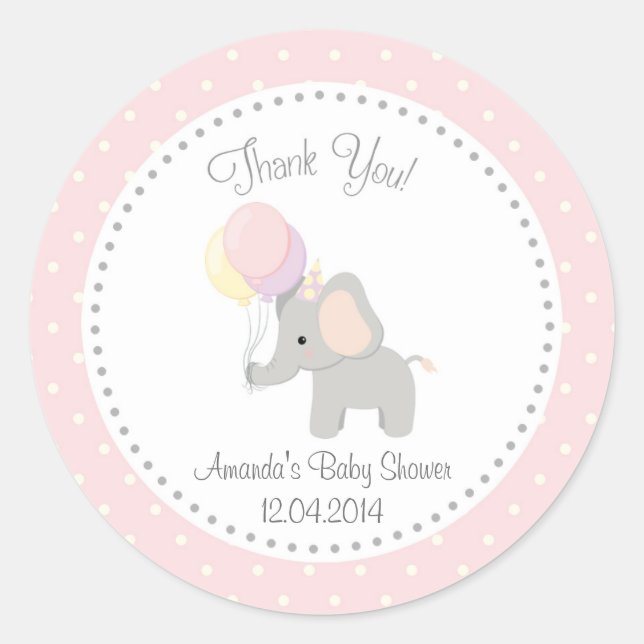 Redonda Pegatina de Baby Shower Cute Elephant (Anverso)