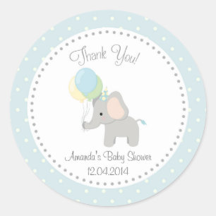 Redonda Pegatina de Baby Shower Cute Elephant (Azul)