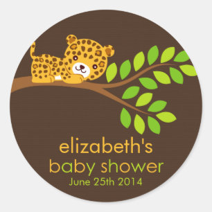 Redonda Pegatina de Baby Shower Cute Little Leopard
