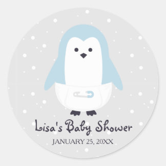 Redonda Pegatina de Baby Shower de Baby Blue Penguin