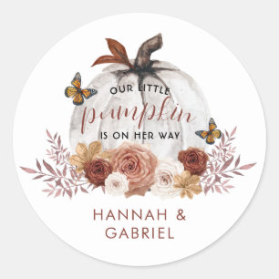 Redonda Pegatina de Baby Shower de calabaza
